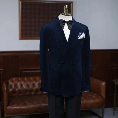 Traje Formal Para Hombre Doble Pecho Esmoquin Cena Terciopelo Chaqueta Pantalón Nuevo Diseñador Foto 1 de 4