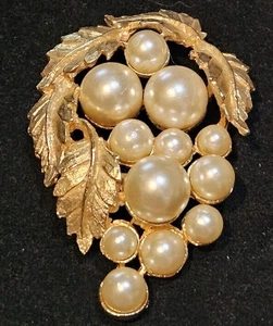 Vintage Dalsheim Large Grape Cluster Brooch In Gold Plate- Signed - Picture 1 of 3