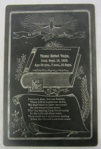 Antike viktorianische Trauer-Gedenkkarte Beerdigung Tod 1892 Thomas Teague 26 Jahre - Bild 1 von 3