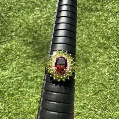 2.10 克拉巴西红色黄水晶透视戒指 14K YG 精细银色 9.25 码 — 第 1/4 张图片