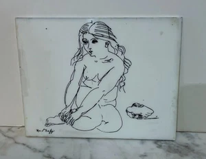 SIGNED FEMALE NUDE ETCHED ON PLEXIGLASS AFTER FRENCH ARTIST RAOUL DUFY - Picture 1 of 5