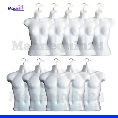 5 Female + 5 Male Mannequin Torso Set White Hanging Dress Body Forms - Image 1 of 4
