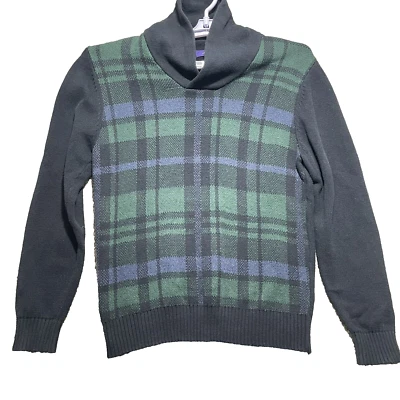 Suéter de golf Alan River negro verde azul a cuadros para hombre cuello chal mediano cuello en V Foto 1 de 4