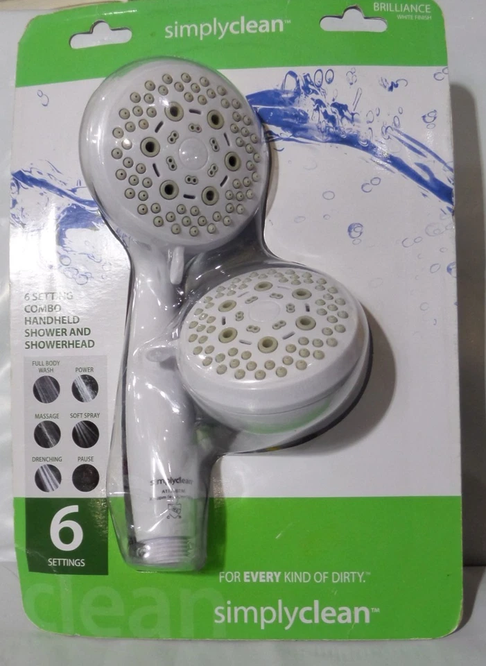 Simply Clean Handheld Showerhead 6 setting combo- All Plastic - Imagem 1 de 1