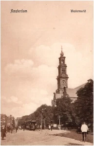 Street View & Clocktower Westermarkt Amsterdam Netherlands 1910s Dutch Postcard - Picture 1 of 2