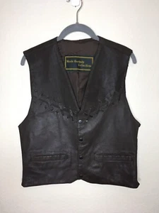 Gilet western Nicole Sarhady Collections uomo S vintage pelle marrone K8 - Foto 1 di 6
