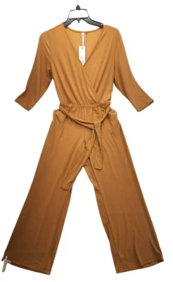NY Collections  Petite PL 3/4 Sleeve Belted Wide Leg Jumpsuit    P248 - Image 1 of 4