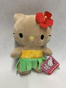 Fiesta Sanrio Hello Hula Kitty Tan Stuffed Plush Red Flower Hawaiian 6.5” W Tags - Picture 1 of 17