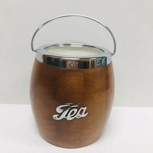 MCM English Wooden Tea Caddy Barrel Jar With Handle VTG Antique No Lid - Picture 1 of 5