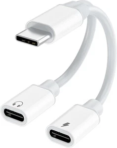 USB-C Splitter Dual USB C Headphone & Charger 2-in-1 type C Audio Adapter( white - Picture 1 of 5