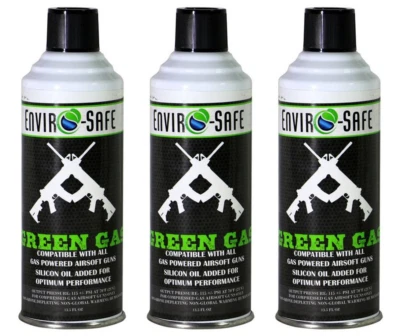 ENVIROSAFE Green Gas, Law Enforcement Military Approved, Air Gun, Air Soft, 3 cans