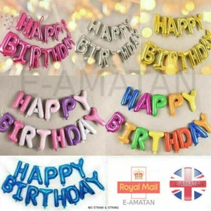Happy Birthday Balloons Banner Balloon Bunting Party Decoration Inflating Decor - Picture 1 of 41