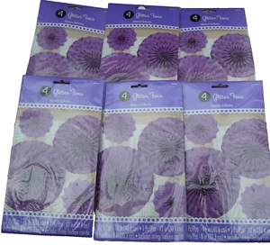 24 x Glitter Fans Party Decorations Purple Ceiling hanging 6 packs of 4 - Picture 1 of 4