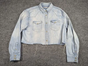 AllSaints Jacket Womens 8 M Blue Denim Cropped Denim Trucker Spring Biker Y2K - Picture 1 of 10