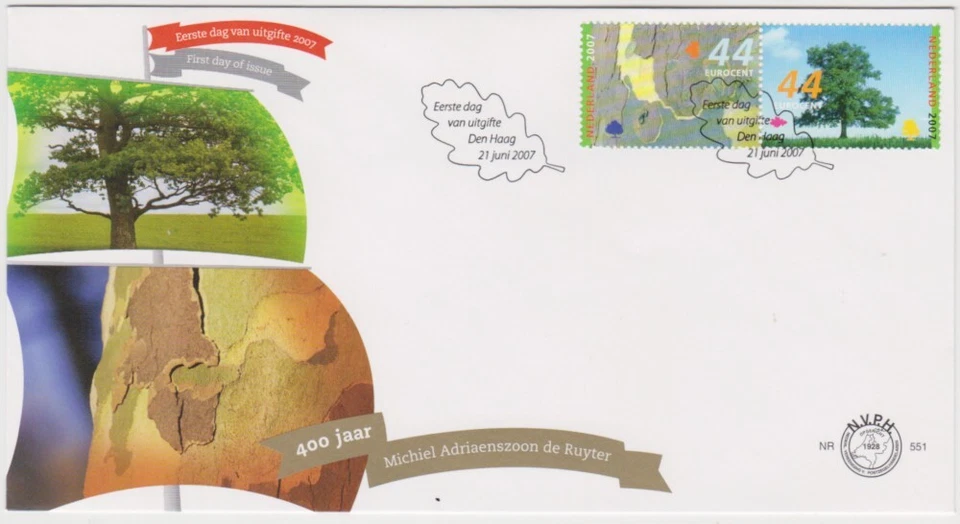 Netherlands FDC 2007, Trees In Summer, Bark 0f Plane Tree, Common oak, mint - Image 1 of 1