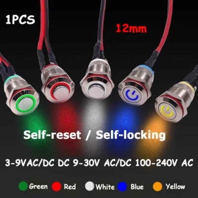 1pc 12mm Metal Waterproof Push Button Switch 3-240V Momentary Mini Switch On/Off - Image 1 of 4