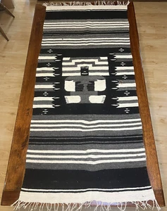 Amerikanische Ureinwohner Azteken Maya Zapoteken Handarbeit Wollteppich Wandbehang Schwarz Weiß - Bild 1 von 9
