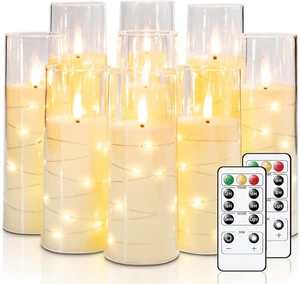Flameless LED Candles with Embedded Star String, 9 Pcs Battery Operated Acrylic - Picture 1 of 12