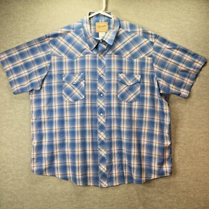 Wrangler Pearl Snap Western Shirt Mens XXXL 3XL Blue Plaid Short Sleeve - Picture 1 of 6