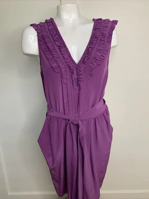 REBECCA TAYLOR Womens Sz 8 Purple Silk Dress POCKETS Work Play Elegant Ruffles - Image 1 of 4