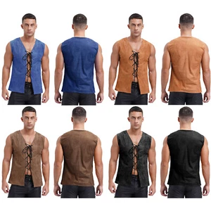 Men's Top Cowboy Blouse Halloween Crop Tops Party Vest Birthday Waistcoat Tee - Picture 1 of 36