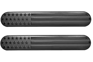 TWO- ALL BLACK American Flag Emblems Car Truck Decal Badge Sticker No Quarter - Bild 1 von 6