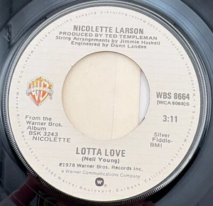 Nicolette Larson Lotta Love / Angels Rejoiced 45 Vinyl 70s Soft Rock Warner Bros - Picture 1 of 6
