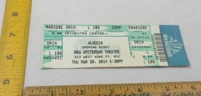 Boleto musical Aladdin noche de apertura Disney 2014 nuevo teatro de Ámsterdam Nueva York Foto 1 de 2