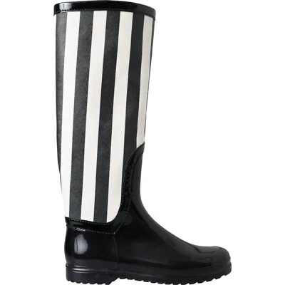 DOLCE & GABBANA Zapatos Negro Goma Hasta la Rodilla Botas Planas EU40 / US9.5 RRP 1700usd Foto 1 de 4