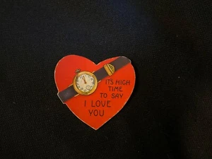 Reloj vintage con números romanos tarjeta de San Valentín c. años 40 - Imagen 1 de 2