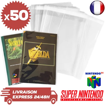 50 Protections Sachet Pochette Refermable Notice Jeux Super Nintendo SNES - Photo 1/3