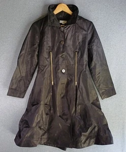 Boo Radley Jacket Womens Size S Black High Sheen Hooded Flared Dress Coat - Picture 1 of 18