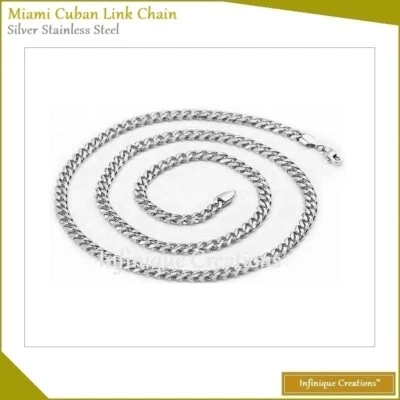 Collar pulsera cadena eslabones cubanos Miami plata acero inoxidable 1,5 mm-9 mm 7-38" Foto 1 de 4