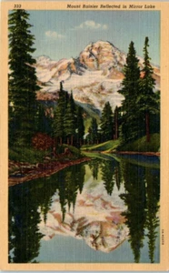 MOUNT RAINIER Reflejado en Espejo Lago WASHINGTON WA Lino - Postal - Imagen 1 de 2