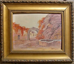 ::E. WALLNER ÖLGEMÄLDE °MEDITERRANE ORTSCHAFT MIT BRUNNEN°IMPRESSIONIST DAT. '38 - Bild 1 von 5
