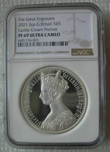 Great Britain UK £5 2021 Silver Proof Coin Engravers Gothic Crown Rev NGC PF69 - Picture 1 of 4