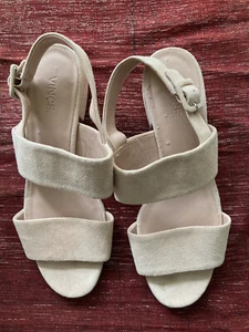 Vince ivory suede leather sandal 9M 1" block heel - Picture 1 of 5