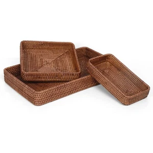 Rattan Serving Tray, Rectangular Woven Tray, Natural Wicker Decorative Servin... - Picture 1 of 8