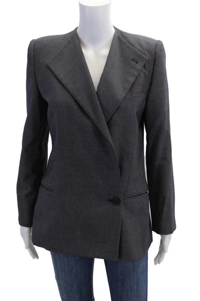 Chaqueta Blazer Giorgio Armani Mujer Lana Rayas Un Botón Azul Marino Talla S Foto 1 de 4