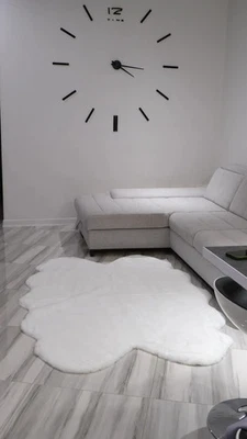 White Faux Fur Sheepskin Rug, Fluffy Irregular Shaped Accent Mat Soft White - Image 1 of 2
