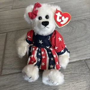 Ty Attic Treasures Franny Bear "¡Hurra de cadera para Estados Unidos!" Etiquetas de peluche de 8" 1993 - Imagen 1 de 6