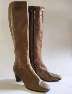 Vintage 70s 80s Salvatore Ferragamo Beige 18" Tall Leather Knee High Boots 8.5 A - Picture 1 of 18