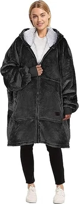 Adult Hoodie Sweatshit Wearable Blanket With Pocket Plush Pleece Luxury Sherpa - Image 1 of 4