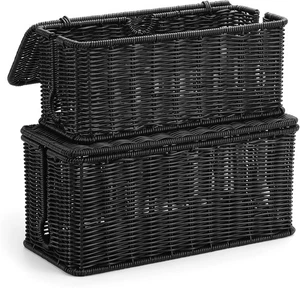 2er Pack Große Kabelmanagement Box Schwarz Rattan Kabel Organizer für Schreibtisch & Boden - Bild 1 von 5