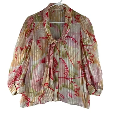 Blusa para mujer 100 % seda hecha en Corea talla 10 dorada metálica acordeón plisada Foto 1 de 4