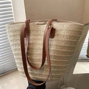 Strandkorb Stroh Sommer Tasche Boho Strandtasche Urlaub - Bild 1 von 4