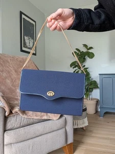 Vintage 1960s Gucci Navy Blue Envelope Clutch w/Gold Accents - Comes w/COA - Picture 1 of 12