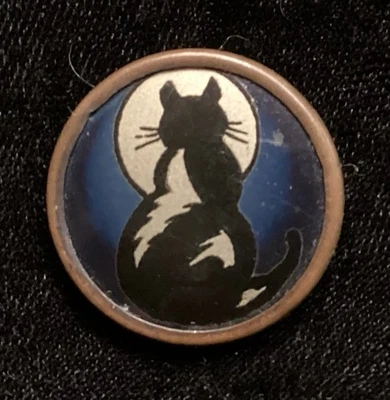Antique, Art Deco Cat In The Moonlight Button Celluloid - Image 1 of 2