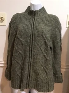 Skyr Women’s Sz XL Wool Sweater Zip Up Cardigan Argyle design cable knit, Green - Picture 1 of 10