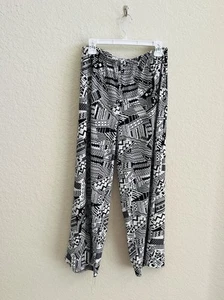 SUNNY LEIGH Black White Geometric Print Pull on Wide Leg Palazzo Pants Womens XL - Picture 1 of 12